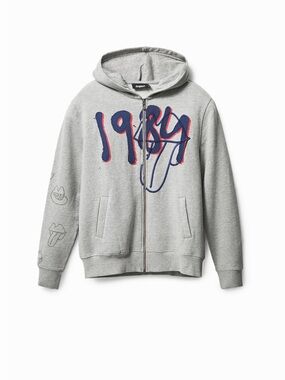 Mens Desigual Grey 1984 Graphic Zip Hoodie